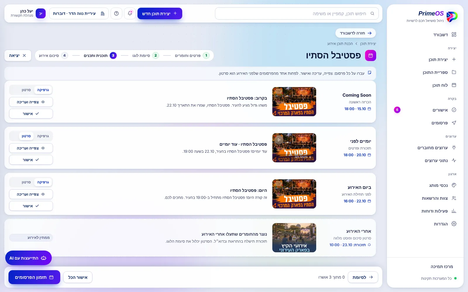 תוכנית הפרסום לאירוע: Coming Soon, יומיים לפני, ביום האירוע וסיכום אחרי האירוע